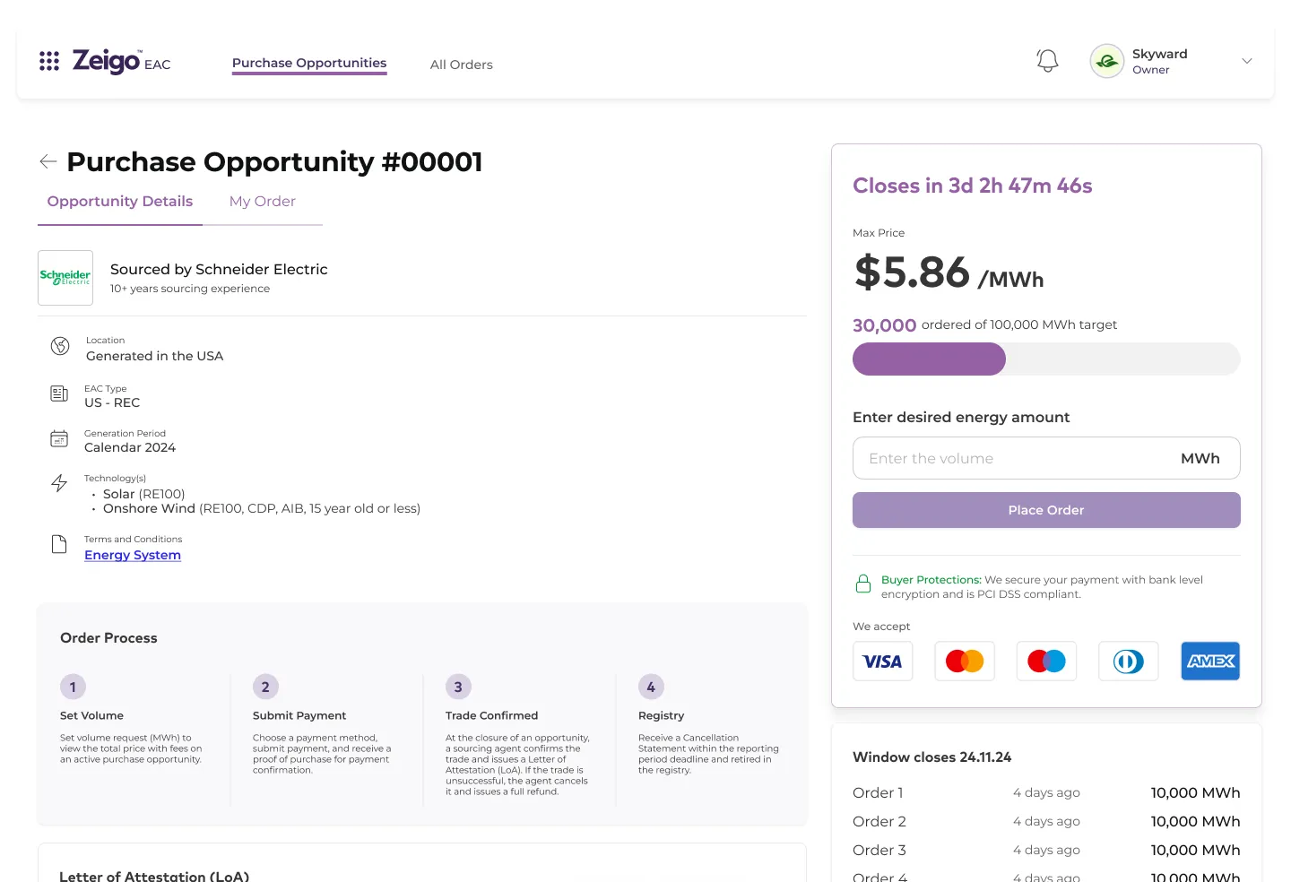 The opportunities screen, with matching attributes ahead of price and timeline